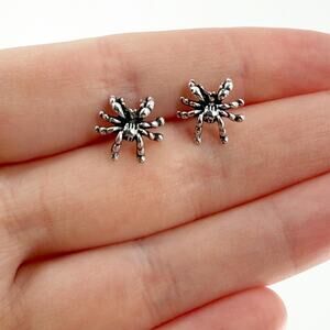 Silver Tarantula Spider Stud Earrings, Insect Jewelry